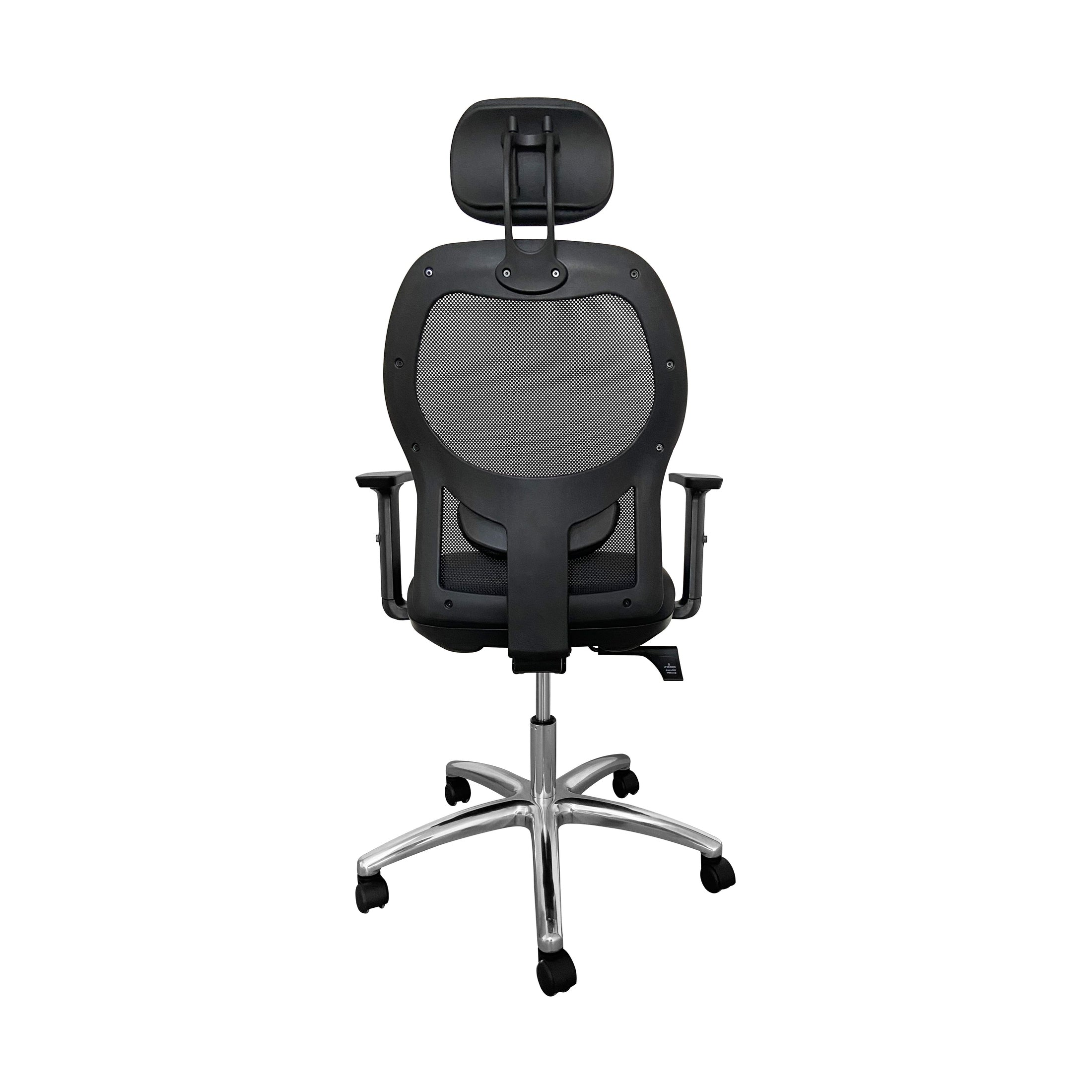 Black office chair with headrest on a white background